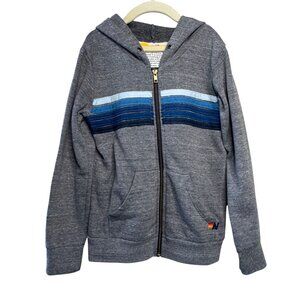 AVIATOR NATION 5 Stripe Hoodie Kids 10 Gray Blue Stripes Full Zip Made In USA